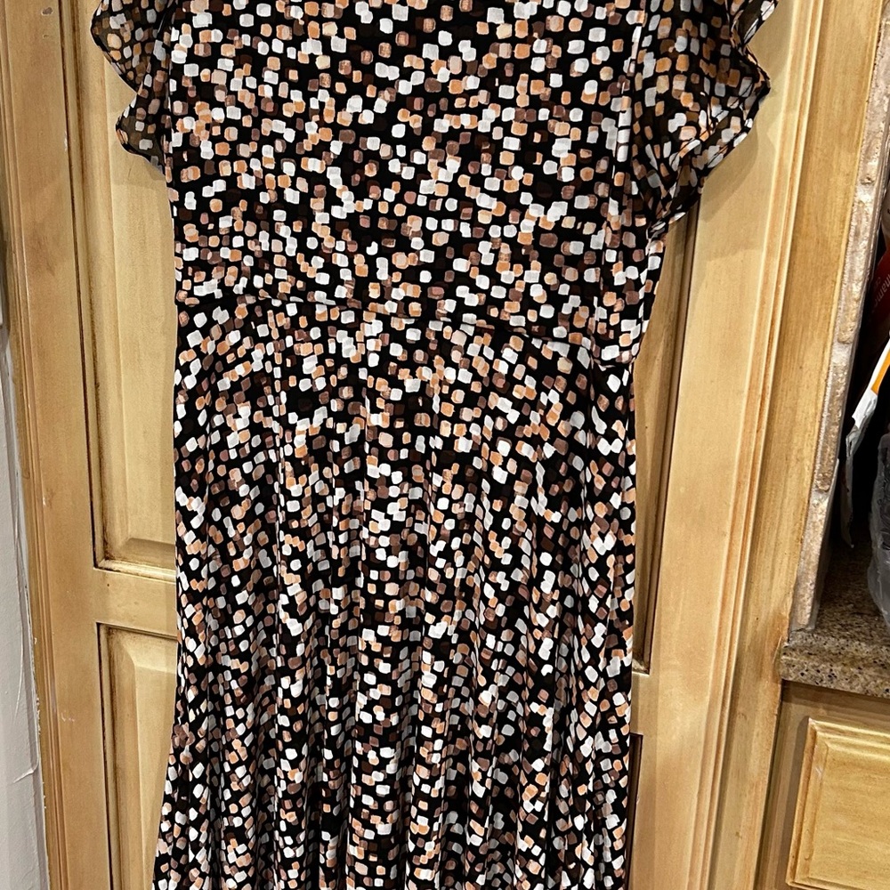 Calvin Klein Brown and Black Ruffled Tiered Midi Dress S EUC